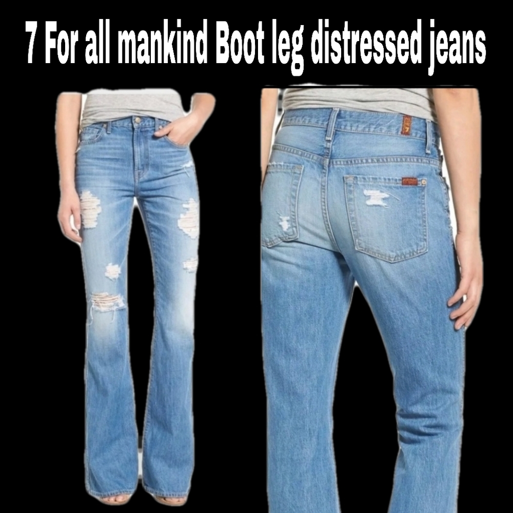 🎀Clearance🎀 NWT 7 for all Mankind Distressed Hi-waist bootcut 👖 jeans 25x34